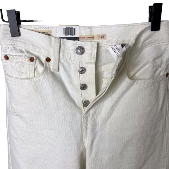 Levi’s Wedgie Straight Jeans Cloud Bank Size 24 Ankle Raw Hem High Waist - Picture 4 of 8